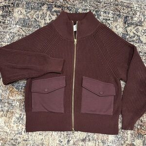 Varley Tessa Knit Zip-Up Jacket Sweater in Rich Brown